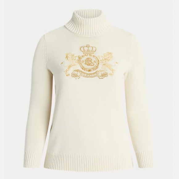 Ralph Lauren Black Label Cream Ribbed Turtleneck with embellished logo - Picture 3 of 10